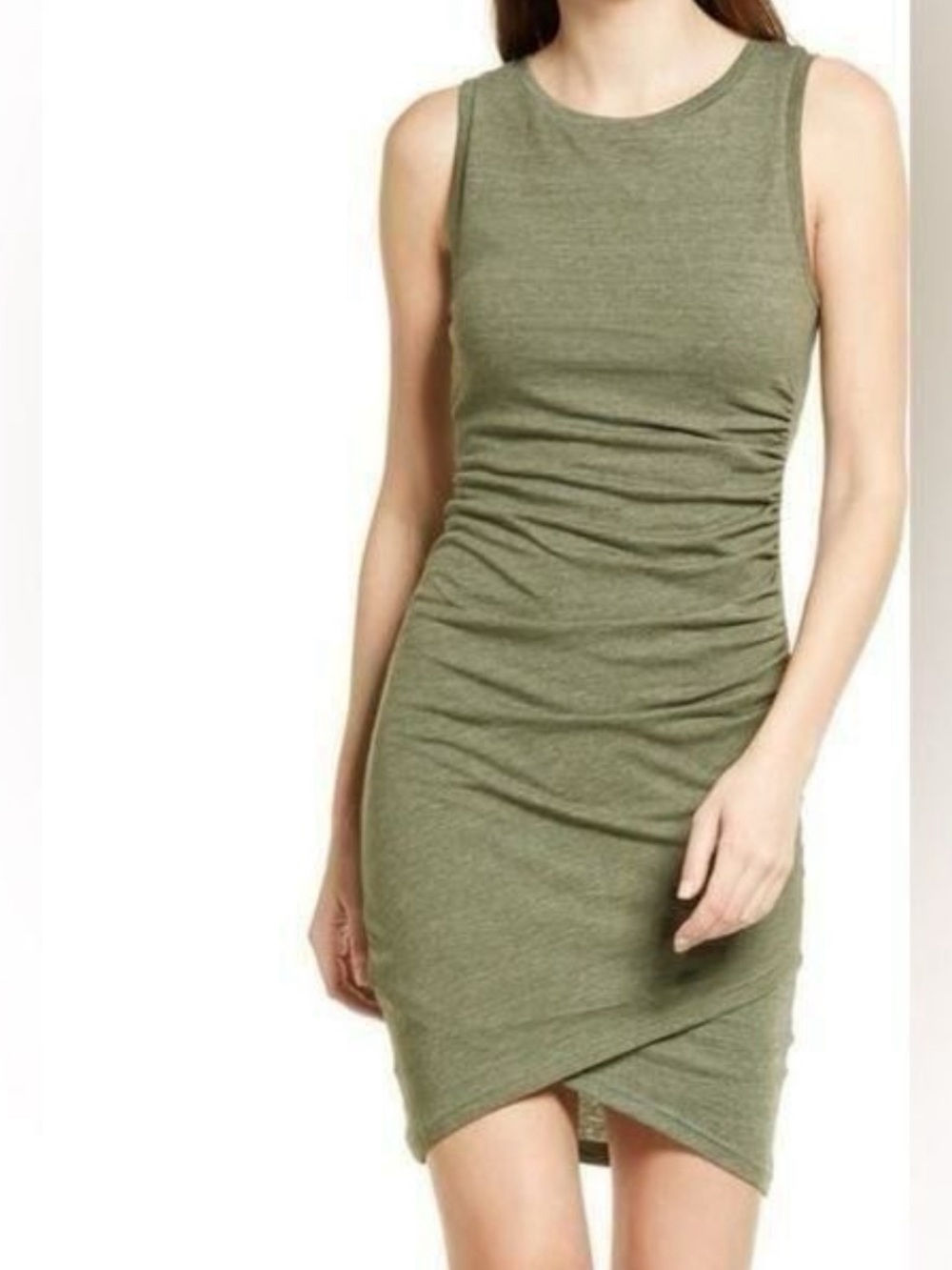 Treasure & Bond Olive Green Sleeveless Ruched Mini Dress